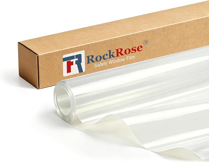 RockRose Clear Safety Security Window Film 4 Mil Shatterproof Glass Protection for Home and Office Break-in Deterrent, and UV Rejection 24 in x 50 FT