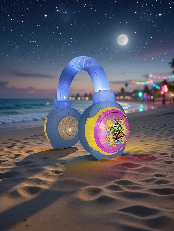 10FT Inflatable Headphones Archway LED Lights 80s 90s Party Decoration | Giant Blow Up Inflatable Arch, Perfect for Hip Hop Disco Retro Birthday Music Party. Easy Auto-Inflate & Reusable