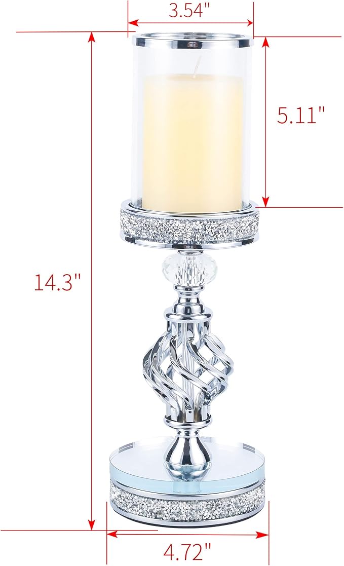 Hanjue Crystal Candle Holders for Pillar Candle, Metal Crystal Candle Holder for Home Decor, Centerpieces, Coffee Dining Table CH0509 (Silver (M))
