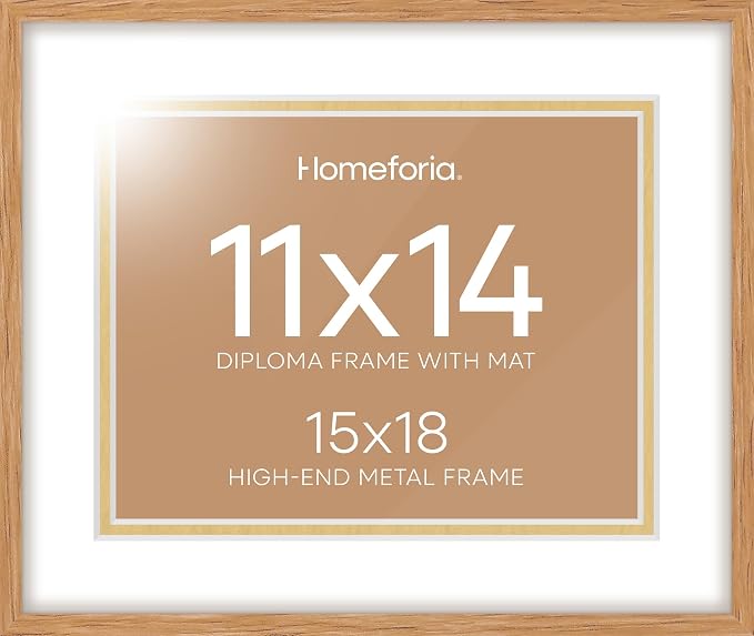 Homeforia 15x18 Diploma Wood Frame, High End Natural Oak 15 x 18 Certificate Frames with Mat for 11x14, 18x15 Document Matted Frame, Graduation Degree Wooden Frames, Tempered Glass, Wall Kit, Set of 3