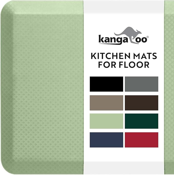 KANGAROO Anti Fatigue Mats for Kitchen Floor, 48x20, Reduce Foot, Knee, Back Pressure, 3/4 Inch Thick Cushioned Ergonomic Mat, Waterproof Comfort Rug for Under Sinks, Standing Desk, Stores, Sage Green