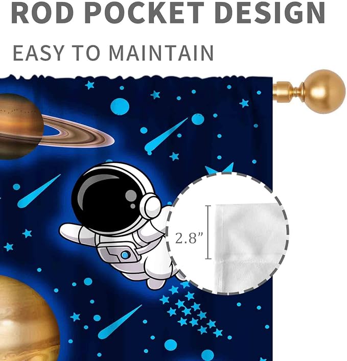 Space Curtains, Kids Boys Solary System Universe Outer Space Planet Astronaut Galaxy Blackout Window Drapery Treatments for Living Room Nursery Playroom 2 Panels, 42"x45" Inch