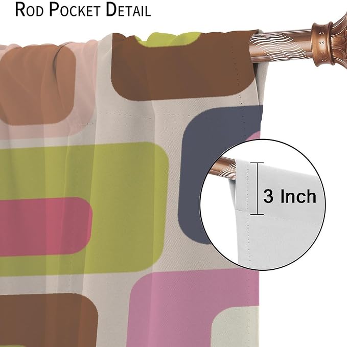 JESTRONRY Mid Century Curtains, Vintage Classic 1950S 1960S Retro Abstract Geometric Modern Home Decor Blackout Rod Pocket Window Drapes for Living Room Bedroom 72x63in