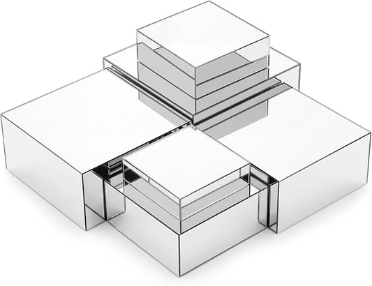 Geelin 6 Pack Acrylic Risers for Display Acrylic Cube Boxes Risers Display Stands with Hollow Bottoms Decorative Stand for Jewelry Candy Table Decor 6 Sizes(Sliver,7 to 12 Inch,Square)