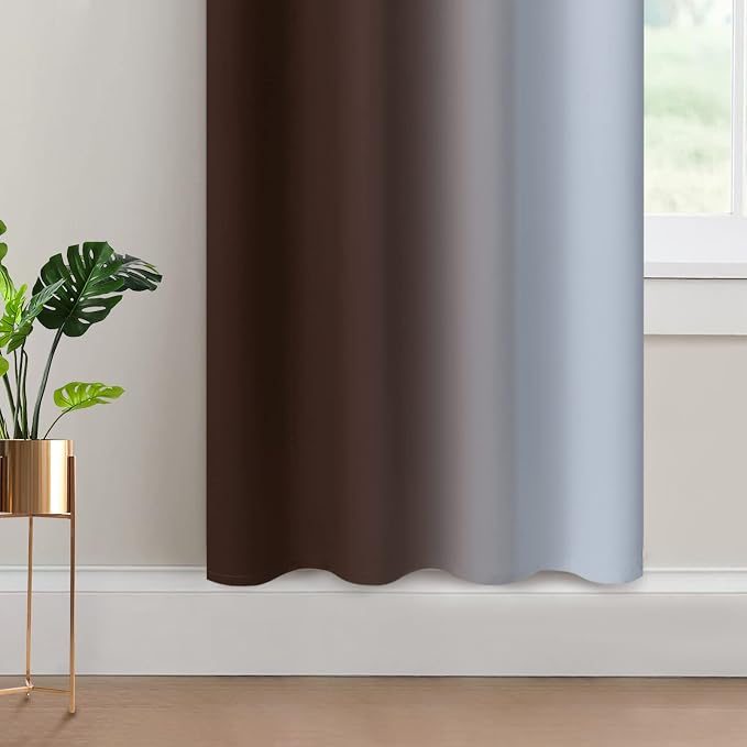 Yakamok Ombre Curtains Brown and Greyish White for Living Room,52Wx72L | Room Darkening Curtains 72,Thermal Insulated Gradient Color Drape,Light Blocking Grommet Window Curtains for Bedroom,2 Panels