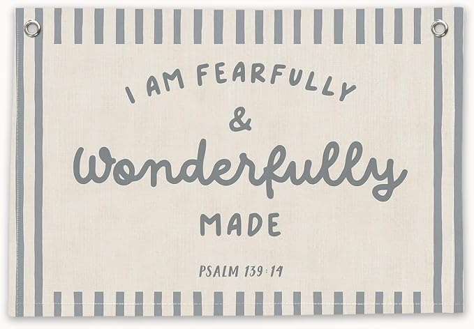 RTXLEZM Christian Nursery Decor, I Am Fearfully and Wonderfully Made | Christian Canvas Banner Wall Hanging, Retro Religious Wall Art for Bedroom Kids Room Classroom Playroom Nursery ,20x30