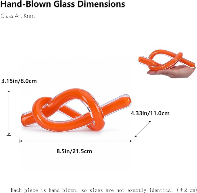 LCCCK Orange Abstract Glass Knot Sculpture, Hand Blown Glass Decor for Coffee Table TV Cabinet, Shelf or Mantel Accent, Modern Knot Art for Coastal Living Room Tabletop Knick Knacks