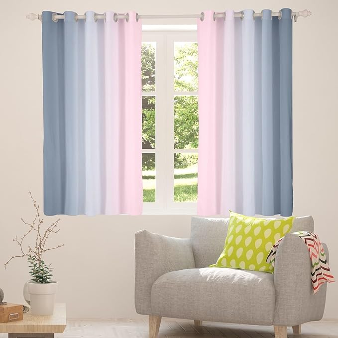 jejeloiu Pink and Grey Curtains for Bedroom Living Room for Kids Ombre Blackout Curtains (2 Panels, 42 x 84 Inch) Gradient Style Darkening Drapes Decor Abstract Art Window Treatments