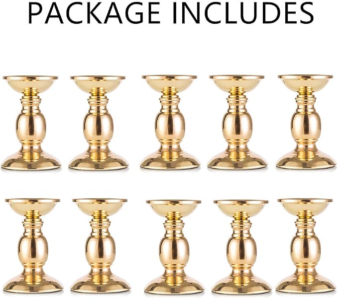 Nuptio Pillar Candle Holders, Wedding Centerpieces Metal Candle Holder Candles Stand Decoration Ideal for Weddings Special Events Parties Living Room (10 x S, Gold)