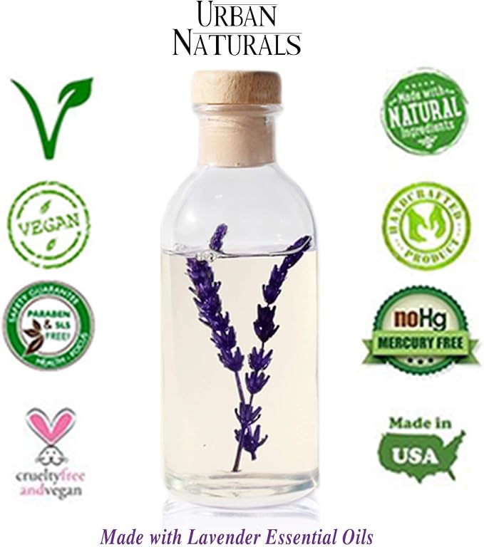 Urban Naturals Reed Diffuser Set, Lavender Fields - Bathroom Shelf Décor | Real Lavender Stems French Blossoms, Geranium & Clary Sage, for Aromatherapy & Stress Relief, Vegan