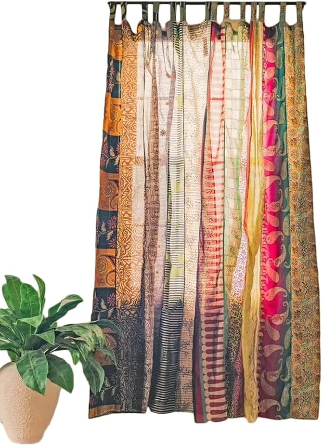 Rajbhoomi Assorted Sari Colorful Curtains Light-Filtering – Boho Curtains, Bed Canopy Panel, Tapestry or Window Treatment Multi Color (84 X 43 Inches)