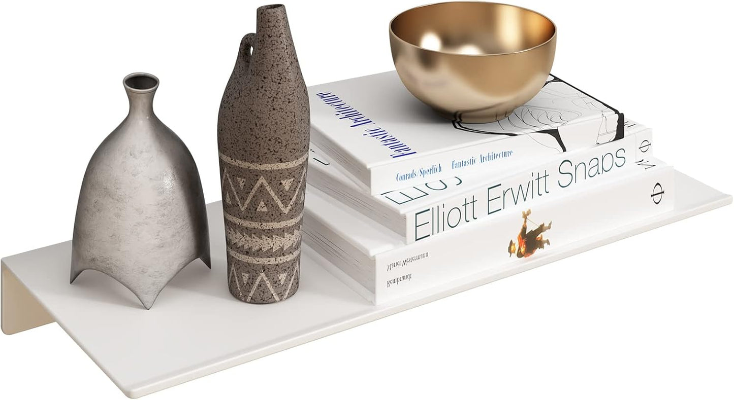 JOOM White Metal Floating Shelf - Floating Shelf, Small Bathroom Shelf, Display Shelves for Wall Storage (12 in)