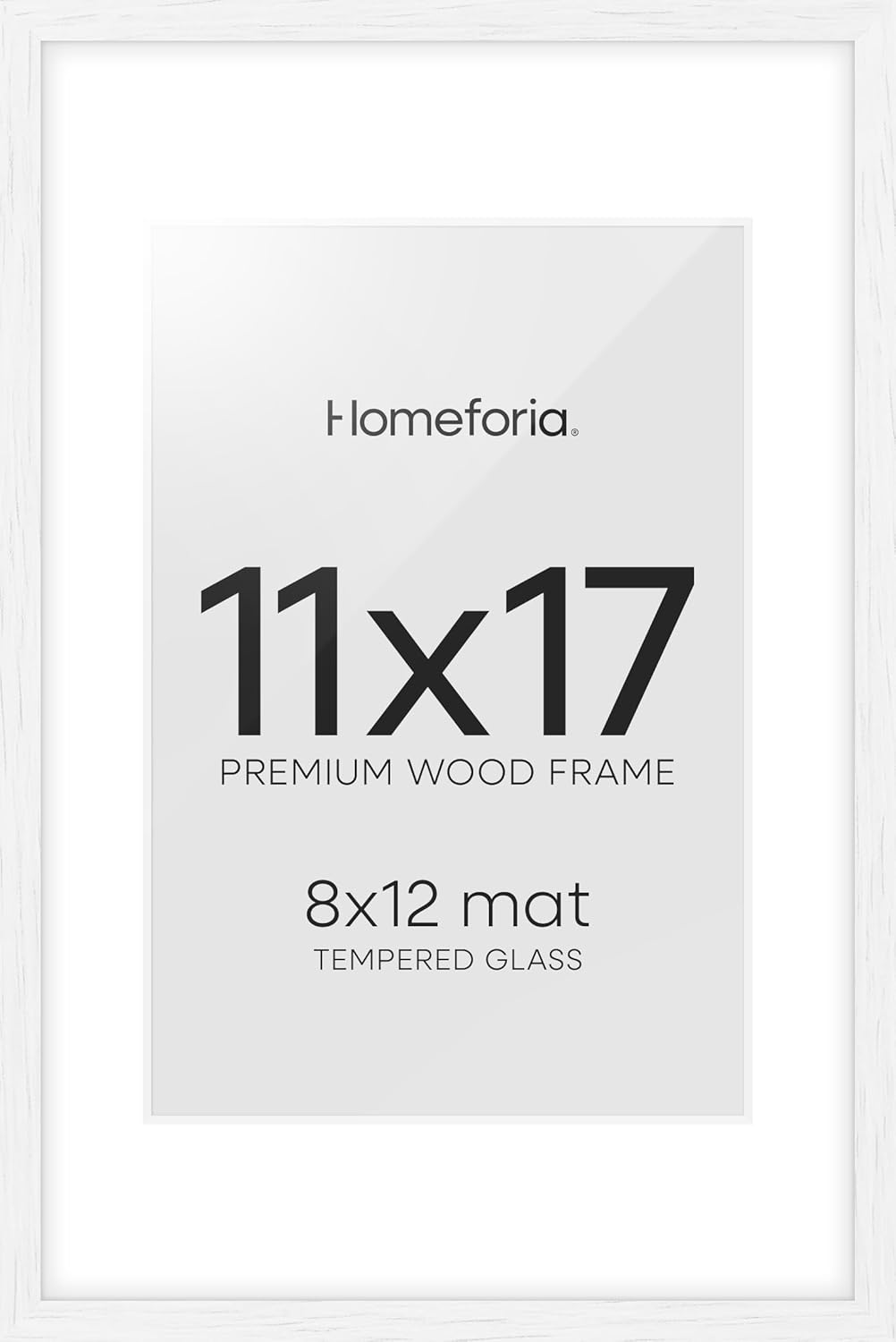 Homeforia 11x17 White Wood Frame, High End Oak 17 x 11 White Wooden Picture Frames with Mat 8 by 12, 11x17 Poster Frame Matted to 8x12 inch Photo, 17x11 Thin Frames, Tempered Glass, Wall Kit, Set of 1