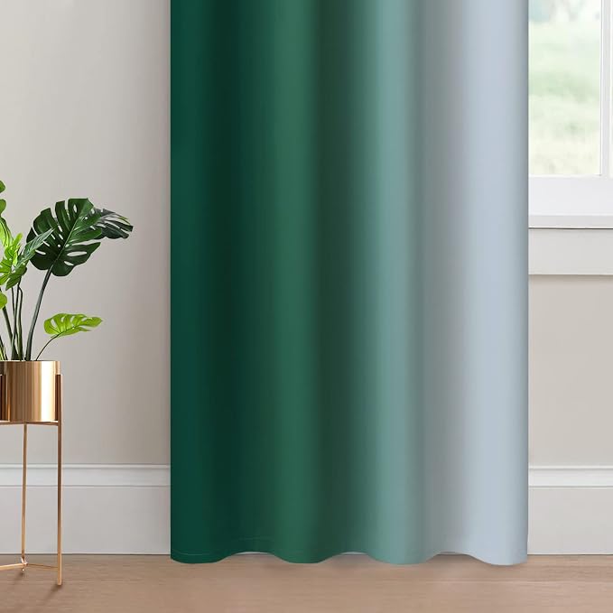 Yakamok Ombre Curtains Dark Green and Greyish White for Living Room,52Wx84L | Room Darkening Curtains 84,Thermal Insulated Gradient Color Drape,Light Blocking Grommet Window Curtains for Bedroom,2 Panels
