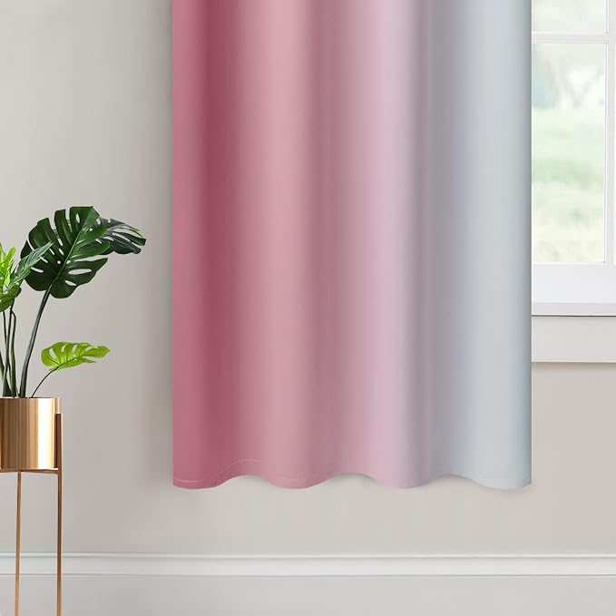 Yakamok Ombre Curtains Pink and Greyish White for Living Room,52Wx63L | Room Darkening Curtains 63,Thermal Insulated Gradient Color Drape,Light Blocking Grommet Window Curtains for Bedroom,2 Panels