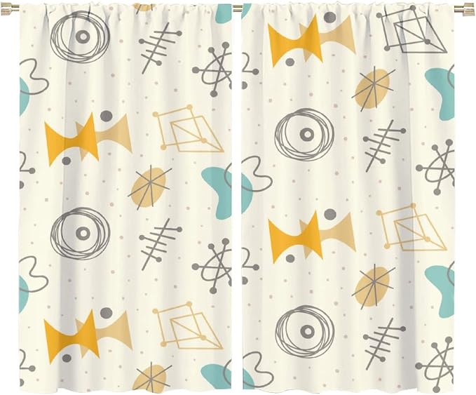JESTRONRY Mid Century Modern Curtains,Vintage 1950s Atomic Stars Abstract Geometric Shapes Window Treatments Curtains for Living Room Bedroom Kitchen Bathroom Home Decor C 72x63in