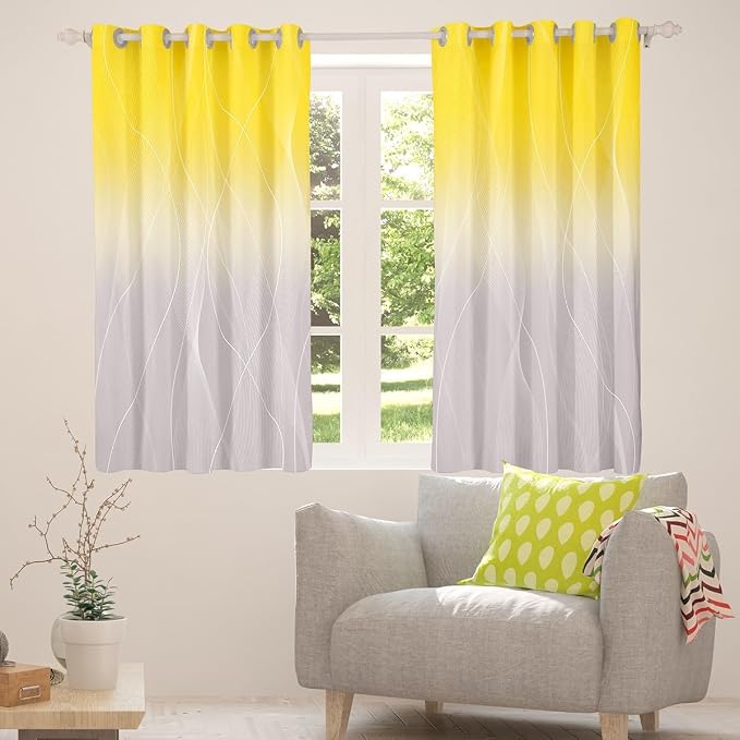 jejeloiu Yellow Darkening Drapes Kids Ombre Grey Strip Lines Curtains for Bedroom Living Room Gradient Style Blackout Curtains for Women Men Lightweight Abstract Window Treatments s