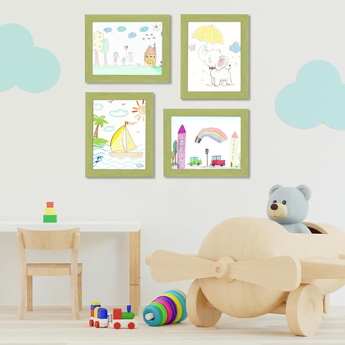 [2-Pack] Kids Art Frames, 8.5x11 Front Opening Kids Artwork Frames Changeable, Soft Yellow Green Artwork Display Storage Frame for Wall, Holds 50 Pcs, for 3D Picture, Crafts, Children Drawing, Hanging