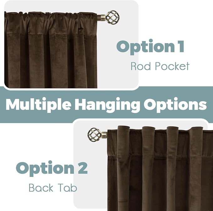 BGment Brown Velvet Blackout Curtains 90 Inches Long - Vintage Super Soft Thick Thermal Insulated Room Darkening Curtains with Back Tab and Rod Pocket for Bedroom/Nursery, 2 Panels, 52 x 90 Inch