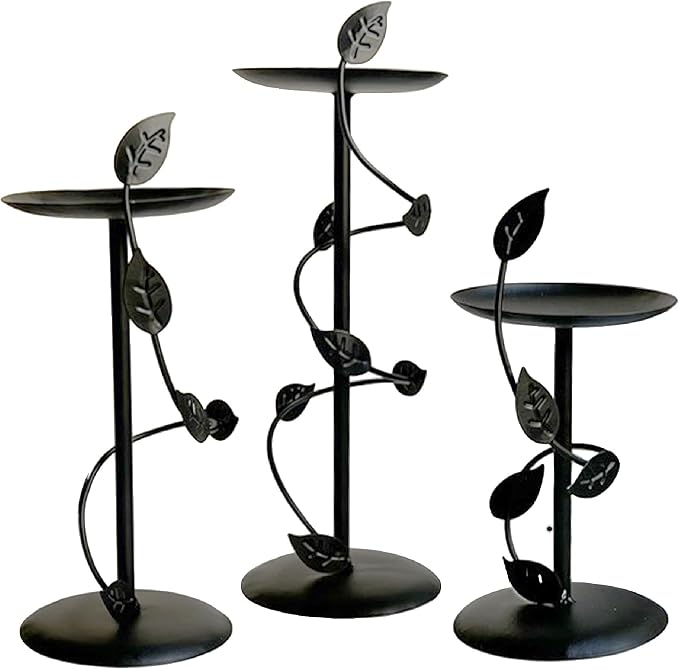 Lily’s Home Art Deco Climbing Vine Pillar Candle Holders, Steel, Black, Set of Three. Candles NOT Included