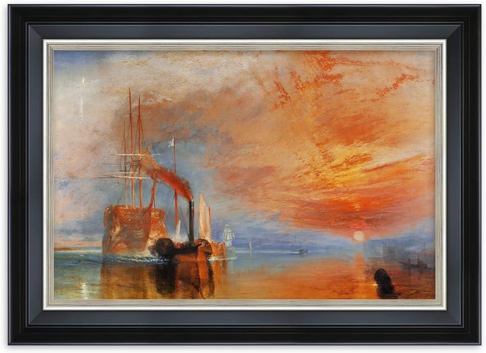 DECORARTS - The Fighting Temeraire by William Turner. Giclee Print on Canvas. Oil Painting Reproduction with Framed Wall Art. Ideal for Home and Office Decor. Total Size w/Frame: 15.25x21.25