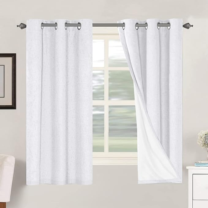 H.VERSAILTEX 100% Blackout Curtains for Bedroom Thermal Insulated Linen Textured Curtains Heat and Full Light Blocking Drapes Living Room Curtains 2 Panel Sets, 42x63 - Inch, White