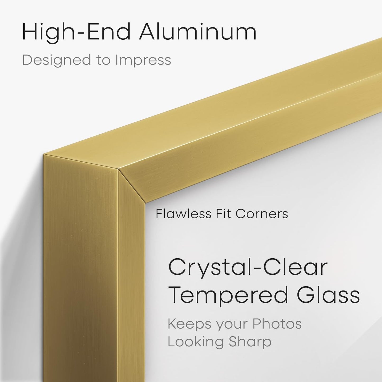 Homeforia Square 10x10 Gold Frame, High End Metal 10 by 10 Picture Frames with Mat 8 x 8, 10by10 Thin Poster Frame Matted to 8x8 inch Photo, Wall or Tabletop Frames, Tempered Glass, Wall Kit, Set of 1