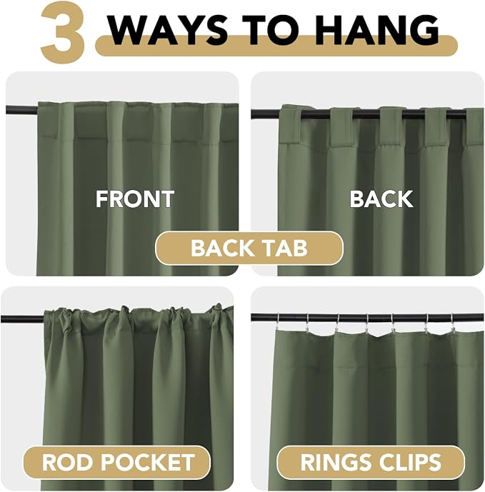 H.VERSAILTEX Blackout Curtains Thermal Insulated Window Treatment Panels Room Darkening Blackout Drapes for Living Room Back Tab/Rod Pocket Bedroom Draperies (2 Panels, Bronze Green, 52 x 96 Inch)