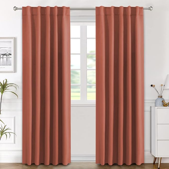 H.VERSAILTEX Blackout Curtains Thermal Insulated Window Treatment Panels Room Darkening Blackout Drapes for Living Room Back Tab/Rod Pocket Bedroom Draperies (2 Panels, Orange, 42 x 84 Inch)