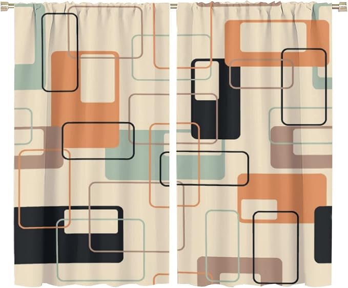 JESTRONRY Mid Century Blackout Curtains,Retro Square Design Modern Style Blackout Window Door Curtains for Bedroom Living Room Home Decor 72x63in