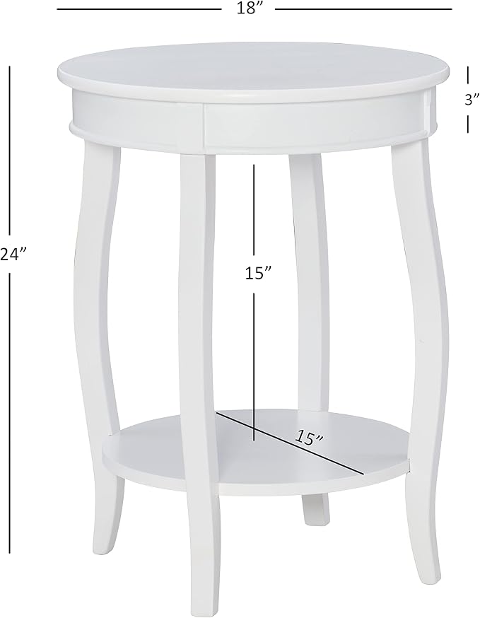 Powell Furniture Powell Round Shelf, White Table, 18" x 18" x 22" Tall