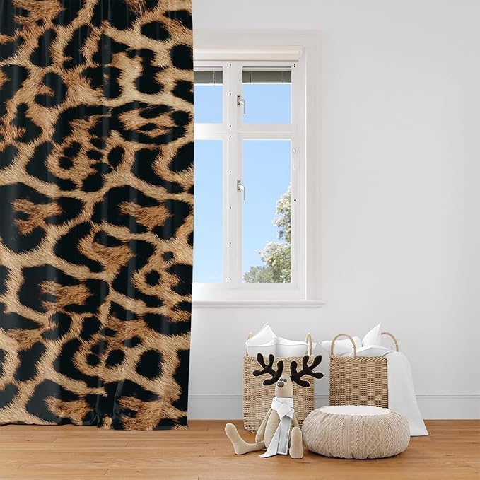 IFFVGX05 Cheetah Print Blackout Curtains 52WX84H Rod Pocket Leopard Curtains for Bedroom Living Room Wild Animals Room Darkening 2 Panels Party Backdrop Decorations
