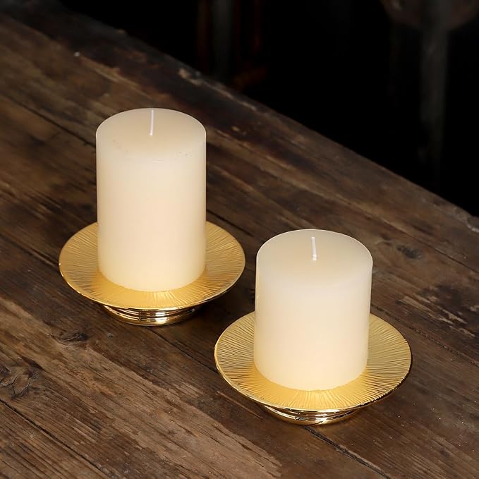 Ceramic Gold Candle Holders Set 2 Modern Pillar Candle Stand Candle plate Table Centerpiece Jewelry dish golden Tray riser display stand for Home,Dinning,Party,Wedding,Birthday,Anniversary Decorations
