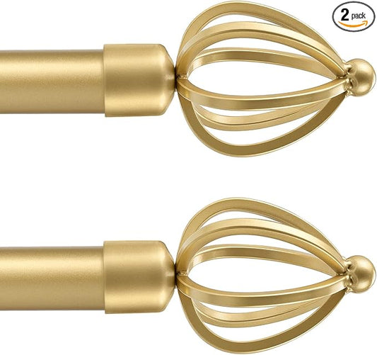 KNOBWELL Gold Curtain Rods 22 to 48 Inches Heavy Duty Rods for Windows, 1 Inch Curtain Rod with Twisted Cage Finials, 2 Set