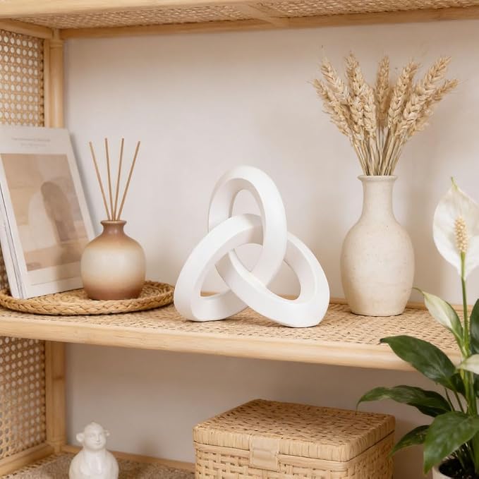 White Knot Decor Sculpture, Modern Abstract Resin Decorative Sculpture for Coffee Table Decor for Living Room, Bookshelf Decor, Entryway Table Sculptures, Office Decor for Shelves, White Home Decor