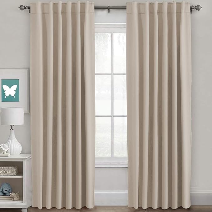H.VERSAILTEX Blackout Curtains Thermal Insulated Window Treatment Panels Room Darkening Blackout Drapes for Living Room Back Tab/Rod Pocket Bedroom Draperies (2 Panels, Fog, 52 x 96 Inch)
