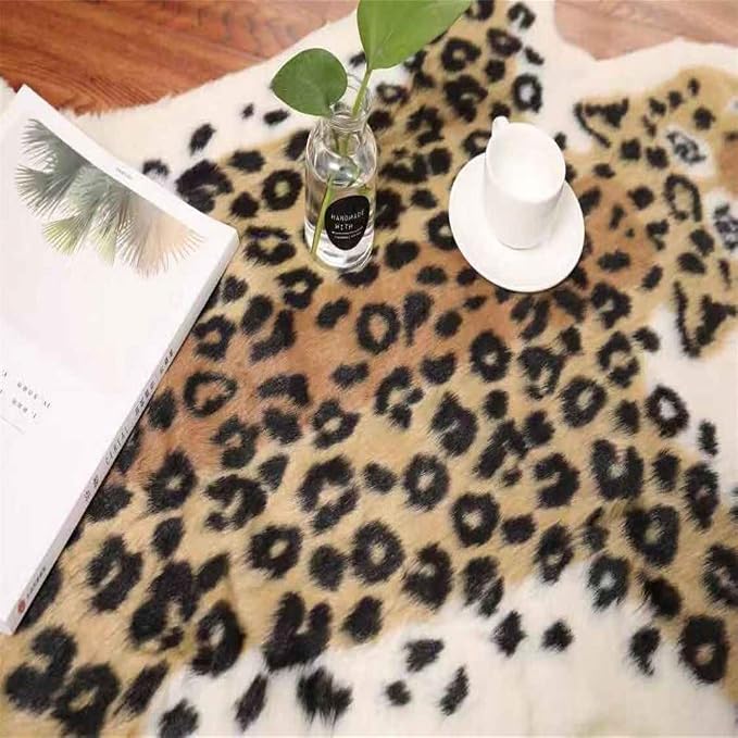 Leopard Print Rug Faux Fur Cowhide Skin Rug Animal Printed Area Rug Carpet for Decorating Kids Room, Under Coffee Table, Cowboy-Themed Nursery, Jungle Themed Room, Playroom