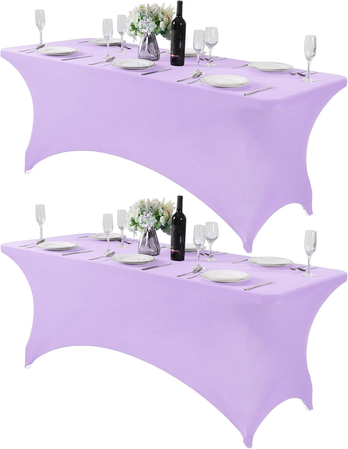 2Pack Spandex Table Cover for 6Ft or 4fT or 8ft Table Universal Fitted Stretch Tablecloth for Party, Banquet, Wedding and Events-Lavender