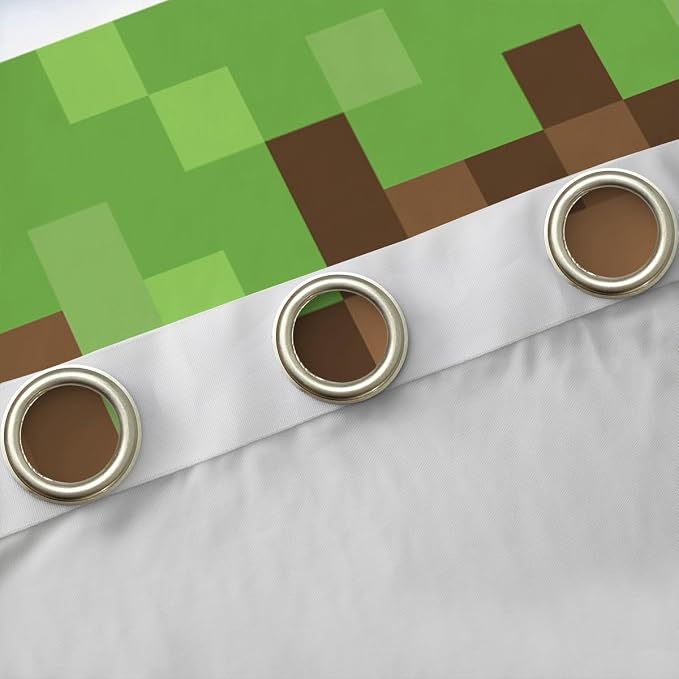 Castle Fairy Pixel Grid Miners Window Curtain | Pixelated Games Window Drapes for Girls Bedroom Decor,Geometric Grid Blackout Curtains Brown Green Army Camo Living Room Top 2 Panels,42Wx84L