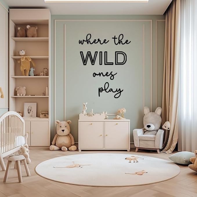 Playroom Wall Decor, 40“ XXL Where The Wild Ones Play Nursery Sign Wooden Wall Art Decoration for Kids Toddler Room Decor Boys and Girls Home Bedroom Word Sign (Acrylic - Black)