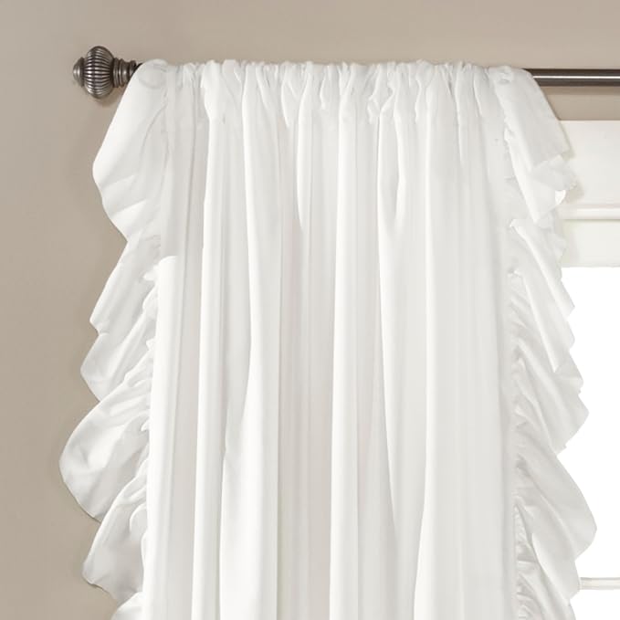 Lush Decor Reyna Ruffle Curtain Panel, White | 54"W x 84"L | Panel Pair | Pack of 4