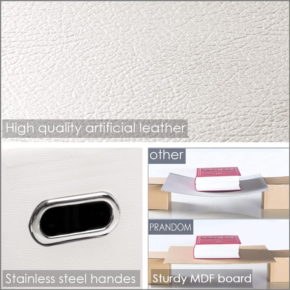 PRANDOM Large Collapsible Storage Box with Lid [1-Pack] Leather Fabric Foldable Storage Bin Organizer Container Basket Cube with Cover for Home Bedroom Closet Office Nursery White (17.7x11.8x11.8)