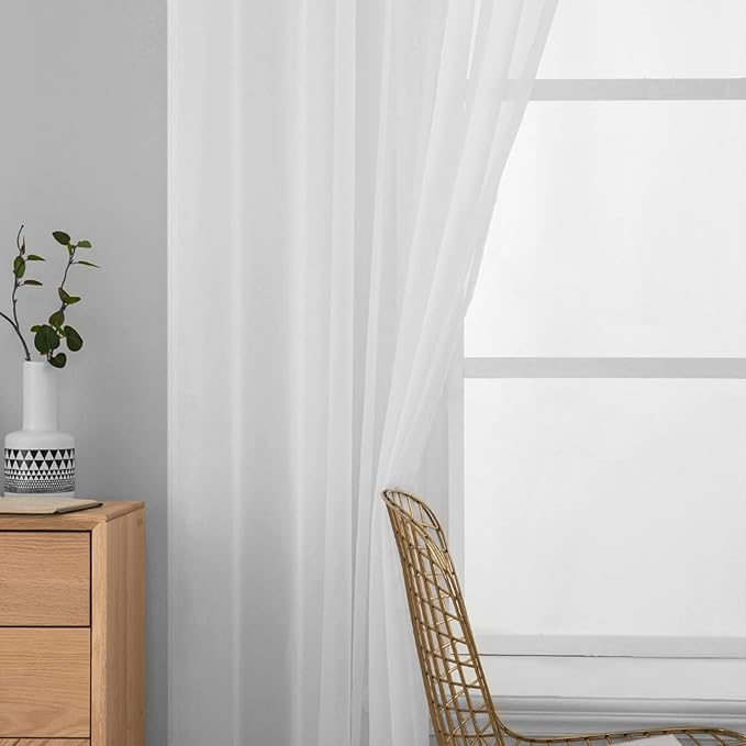 MIULEE 2 Panels Solid Color White Sheer Window Curtains Elegant Window Voile Panels/Drapes/Treatment for Bedroom Living Room (54 X 120 Inches White)