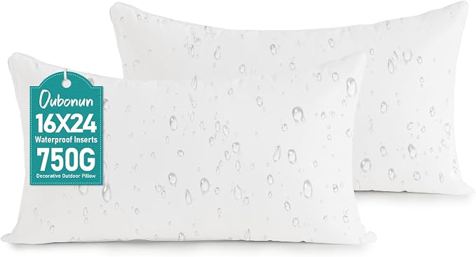 Oubonun 16 x 24 Outdoor Pillow Inserts (Pack of 2) - Square Waterproof Throw Pillow - Decorative Throw Pillows Insert for Couch Sofa Bed Patio Furniture - White Pillows