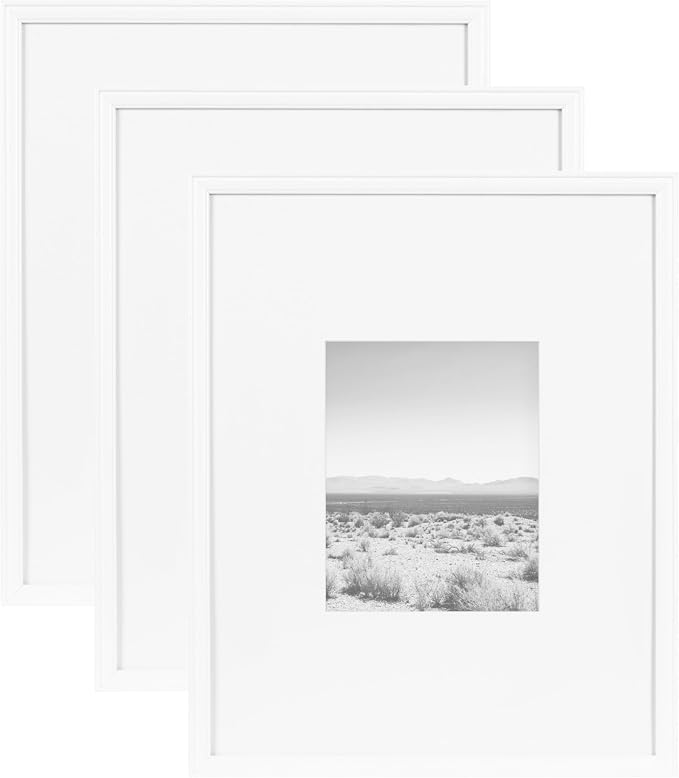 Kate and Laurel Adlynn Coastal Rectangle Picture Frame Set of 3, 16 x 20 matted to 8 x 10, White, Modern Three-Piece Photo Frame Set for Gallery Wall Decor in Living Room Wall Display