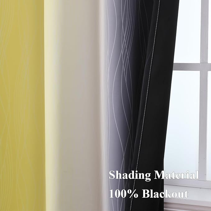 Estelar Textiler Black and Yellow Blackout Curtains 54 Inches Long, Full Light Blocking Gradient Grommet Drapes for Window, Thermal Insulated Ombre Curtains for Bedroom, 52Wx54L, 2 Panels