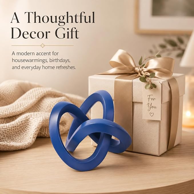 Navy Blue Knot Decor for Coffee Table Book,Chain Link Decor for Bookshelf Entry Table TV Stand,Knot Sculpture for Home Living Room,Accent Decoracions para sala,adornos para sala Modernos