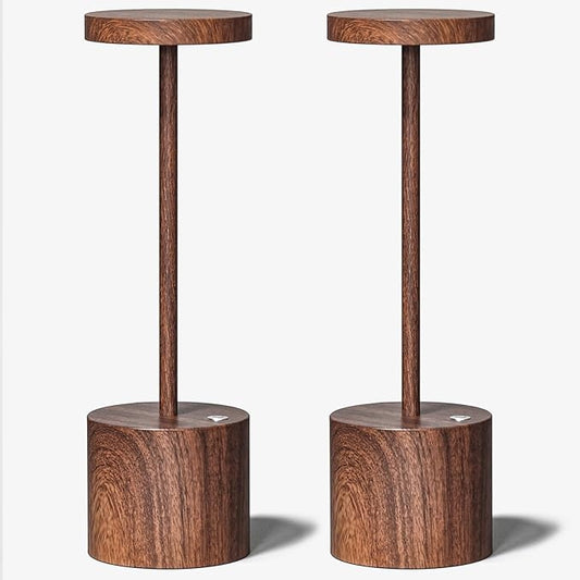 2 Pack Cordless Rechargeable Table Lamp, 3 Color Temperature & Dimmable, IP54 Waterproof Battery Operated Portable LED Light for Outdoor, Patio, Restaurant, Bedside, Shower (Wood)