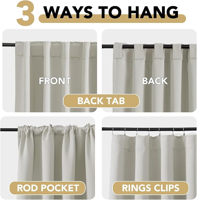 H.VERSAILTEX Blackout Curtains Thermal Insulated Window Treatment Panels Room Darkening Blackout Drapes for Living Room Back Tab/Rod Pocket Bedroom Draperies (2 Panels, Pale Oak, 52 x 63 Inch)