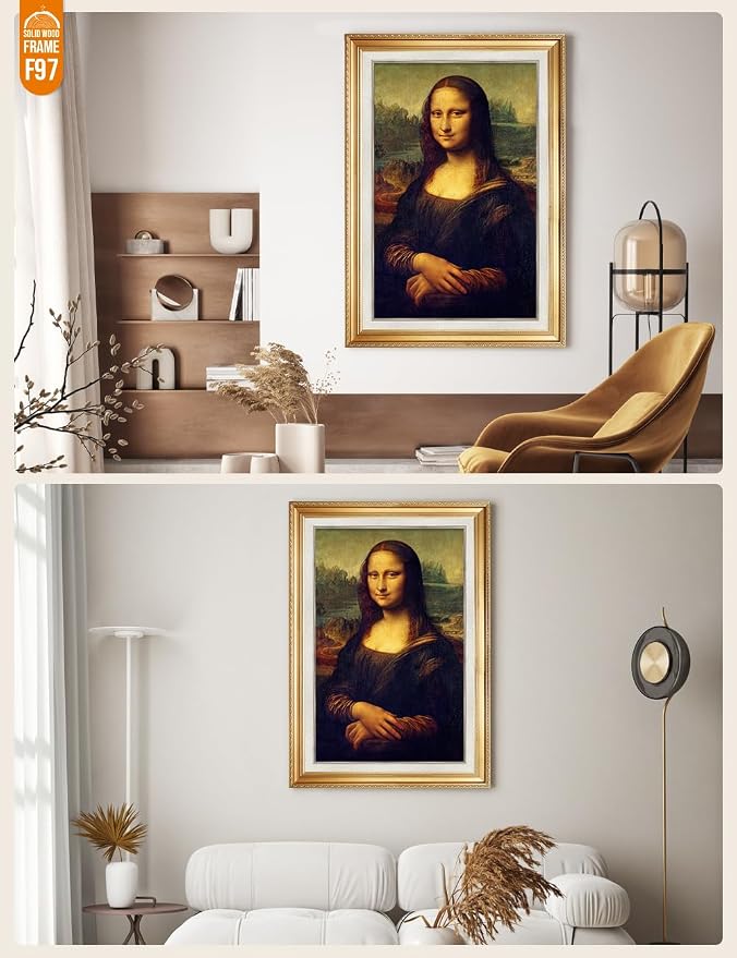 DECORARTS - Mona Lisa by Leonardo DaVinci. World Famous Painting Reproduction. Giclee Prints in Classic Golden Frame Ready to Hang